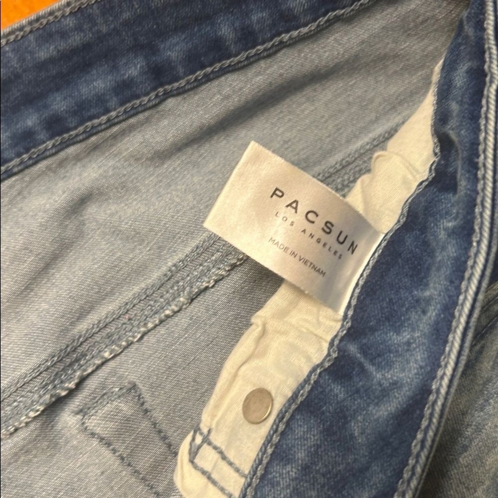 PacSun Stacked Skinny Moto Jeans Mens 36x32 Light Wash Blue Ribbed Biker Denim - Picture 9 of 10